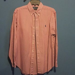 Men’s 15 1/2 red and white striped button down.